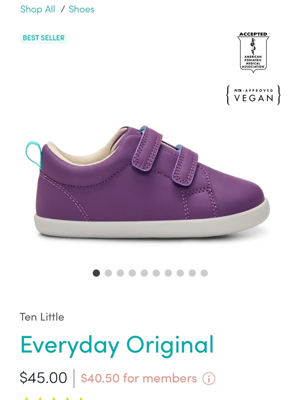 Ten Little Everyday Original Kids Sneakers Size 12 - Purple